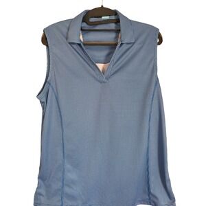 PGA TOUR Womens Sleeveless‎ Golf Polo Shirt Blue Gingham Check XL TG EG, Preppy